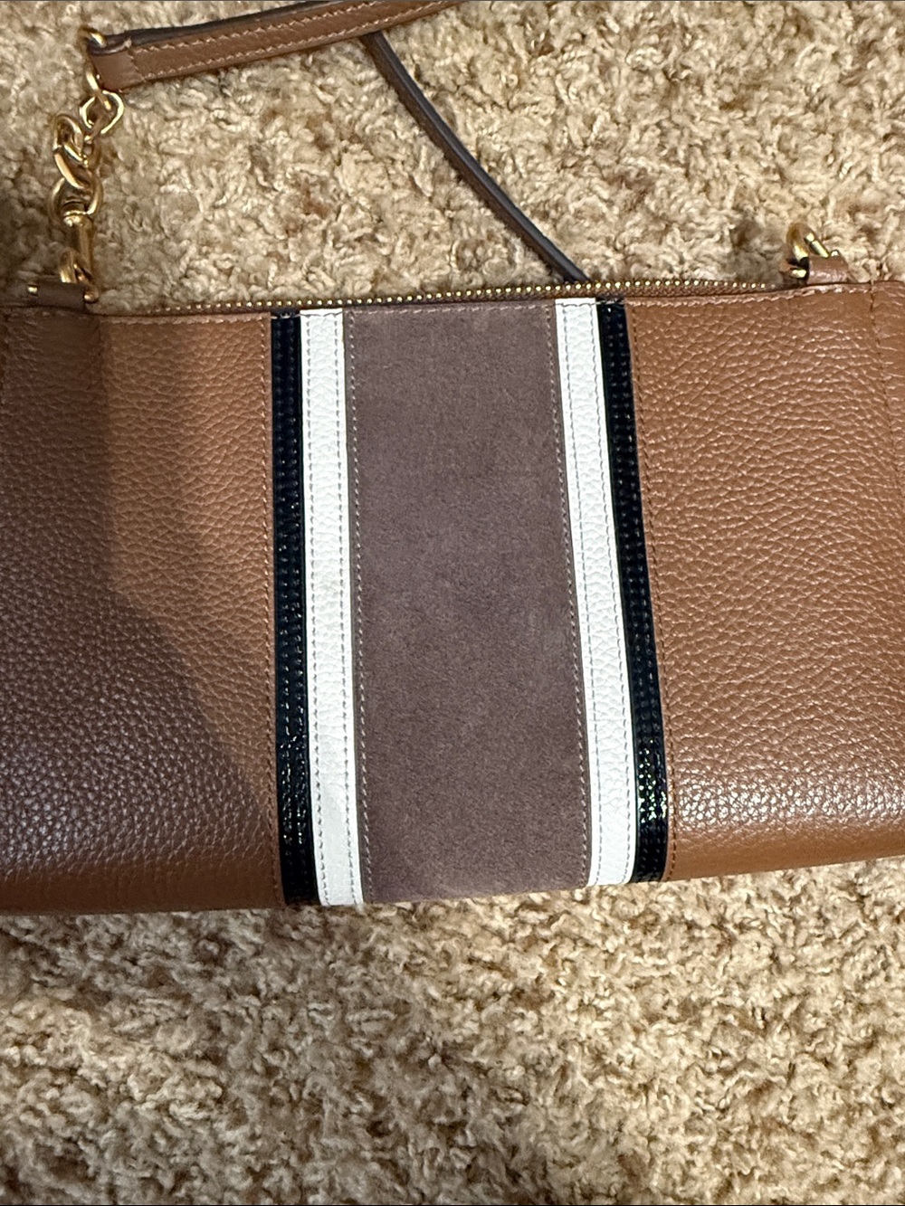 Tory Burch Tan and Brown Leather Crossbody with Stripe Accent - Picture 4 of 5